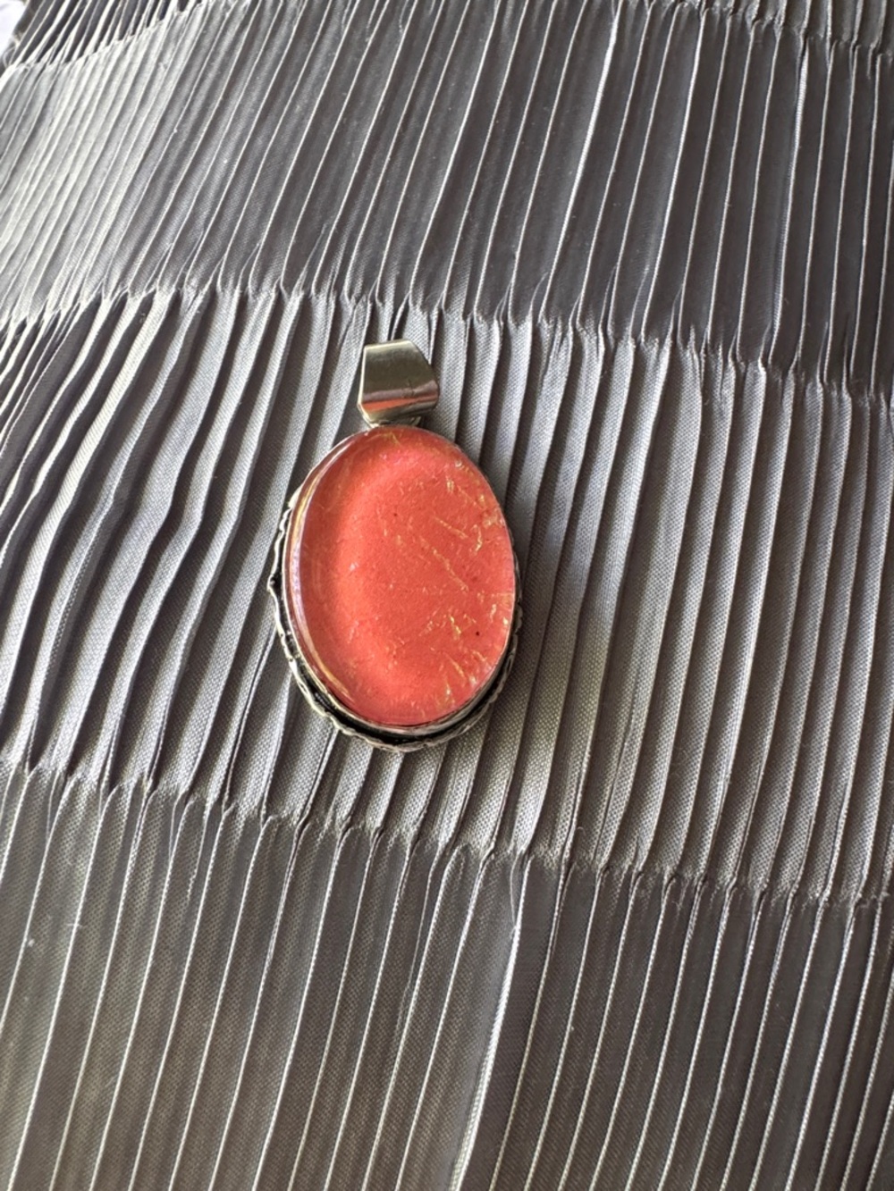 Sterling Silver Coral-Red Oval Pendant